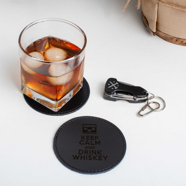 Костер-подставка кожаная "Keep calm and drink whiskey", фото 1, цена 120 грн